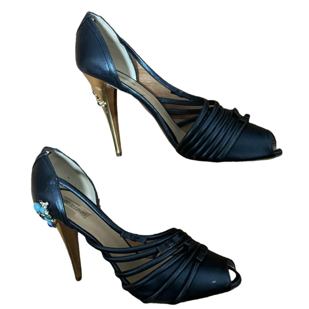 *SOLD* Roberto Cavalli Navy Metallic Pumps
